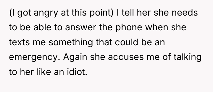 (I got angry at this point) I tell her she...
