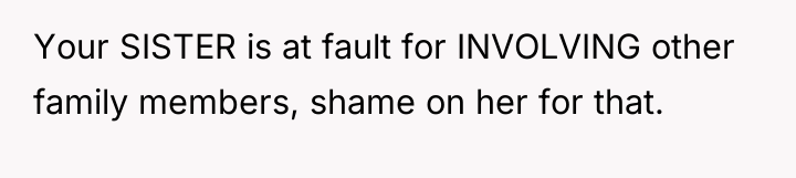 Your SISTER is at fault for INVOLVING other family members,...