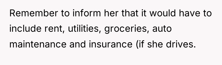 Remember to inform her that it would have to include...