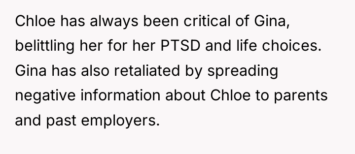 Chloe has always been critical of Gina, belittling her for...