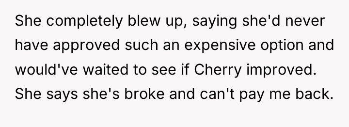 She completely blew up, saying she'd never have approved such...