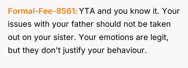 Formal-Fee-8561 YTA and you know it. Your issues with your...