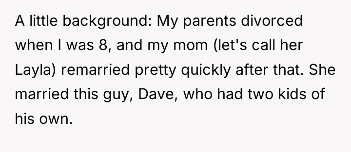 A little background: My parents divorced when I was 8,...