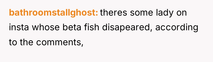 bathroomstallghost theres some lady on insta whose beta fish disapeared,...