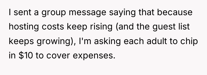 I sent a group message saying that because hosting costs...