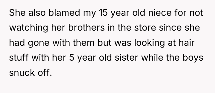 She also blamed my 15 year old niece for not...