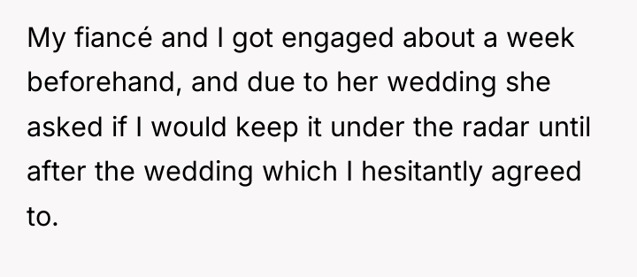 My fiancé and I got engaged about a week beforehand,...