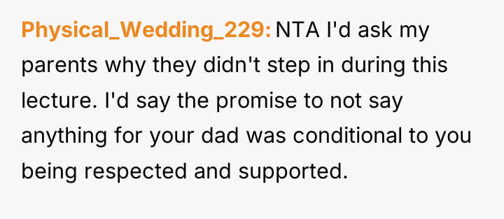 Physical_Wedding_229 NTA I'd ask my parents why they didn't step...