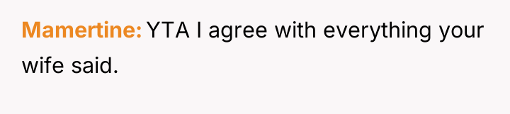 Mamertine YTA I agree with everything your wife said.