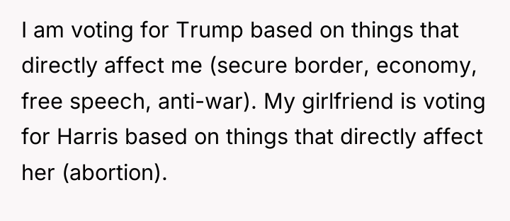 I am voting for Trump based on things that directly...