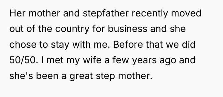 Her mother and stepfather recently moved out of the country...
