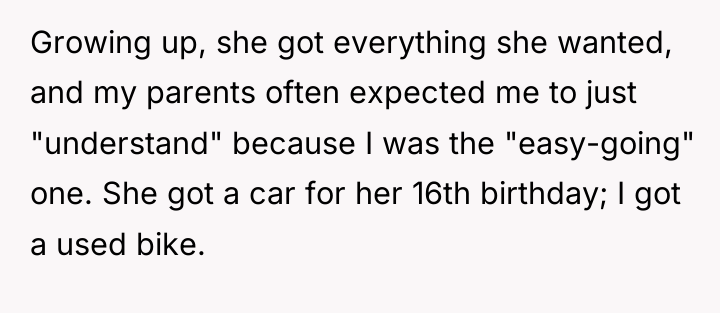 Growing up, she got everything she wanted, and my parents...