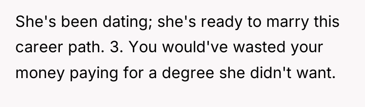 She's been dating; she's ready to marry this career path....