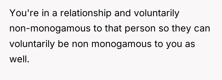 You're in a relationship and voluntarily non-monogamous to that person...