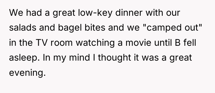 We had a great low-key dinner with our salads and...