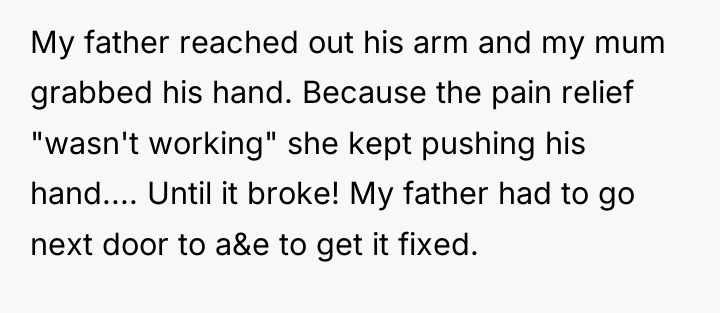 My father reached out his arm and my mum grabbed...