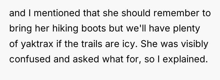 and I mentioned that she should remember to bring her...