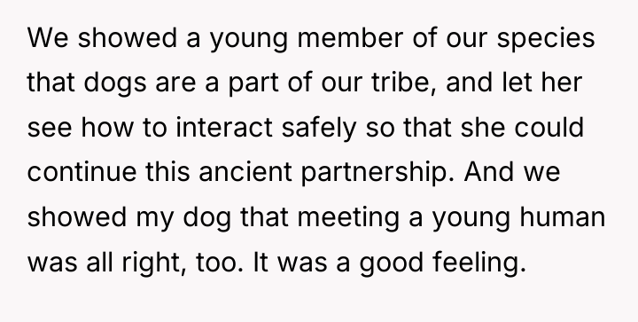 We showed a young member of our species that dogs...