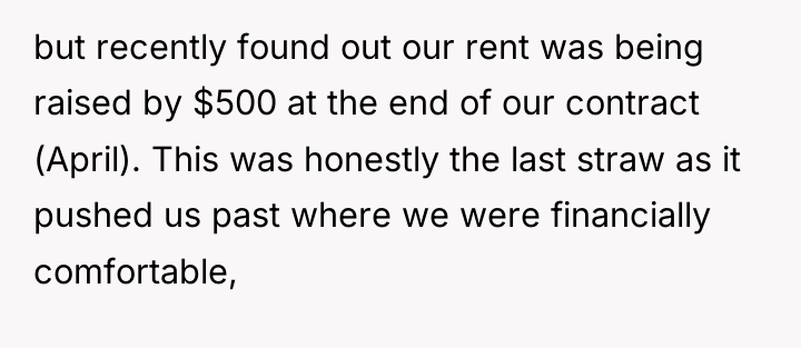 but recently found out our rent was being raised by...