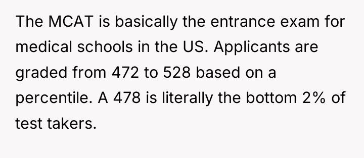 The MCAT is basically the entrance exam for medical schools...