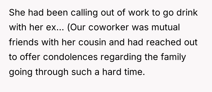 She had been calling out of work to go drink...