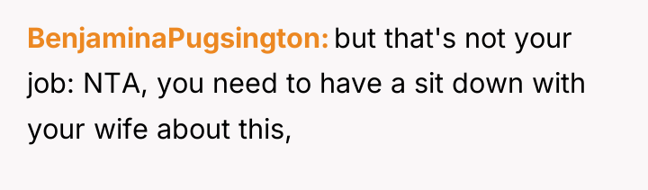 BenjaminaPugsington but that's not your job: NTA, you need to...