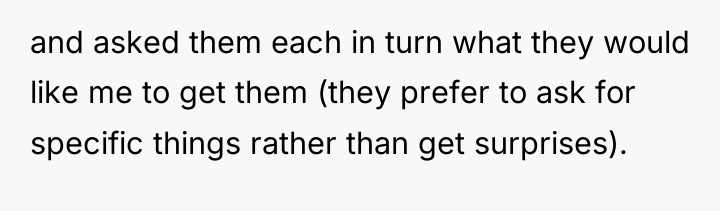 and asked them each in turn what they would like...
