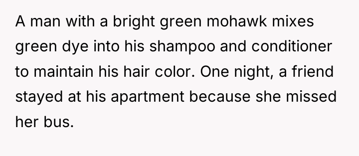 A man with a bright green mohawk mixes green dye...