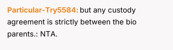 Particular-Try5584 but any custody agreement is strictly between the bio...