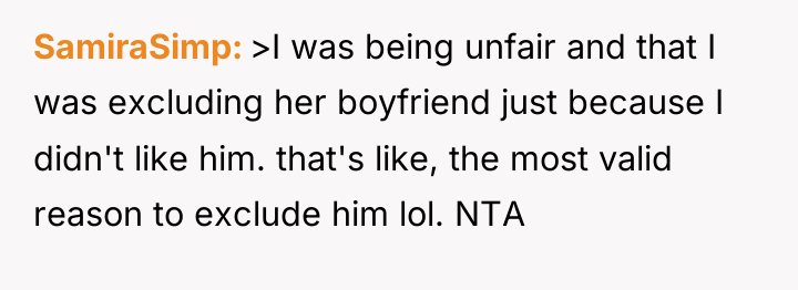 SamiraSimp >I was being unfair and that I was excluding...