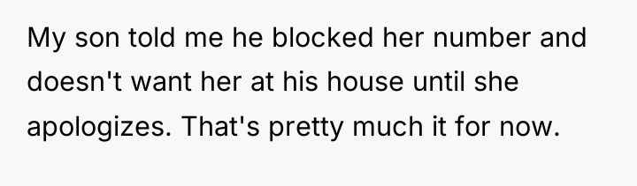 My son told me he blocked her number and doesn't...