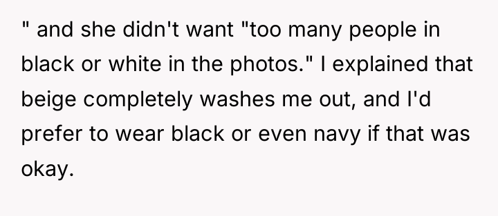 " and she didn't want "too many people in black...