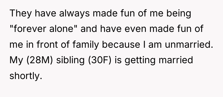 They have always made fun of me being "forever alone"...