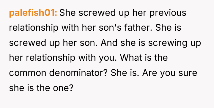 palefish01 She screwed up her previous relationship with her son's...