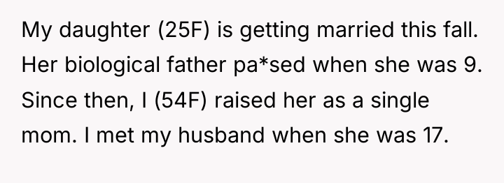 My daughter (25F) is getting married this fall. Her biological...