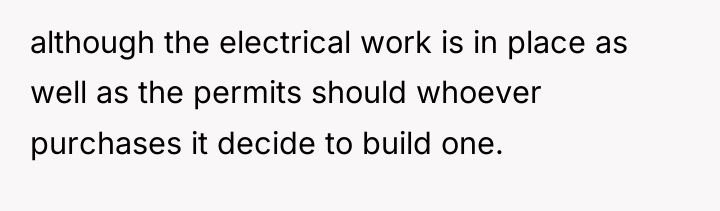although the electrical work is in place as well as...