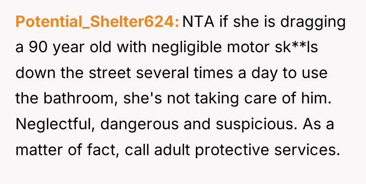 Potential_Shelter624 NTA if she is dragging a 90 year old...