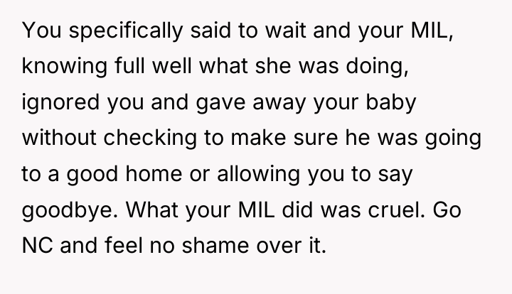You specifically said to wait and your MIL, knowing full...