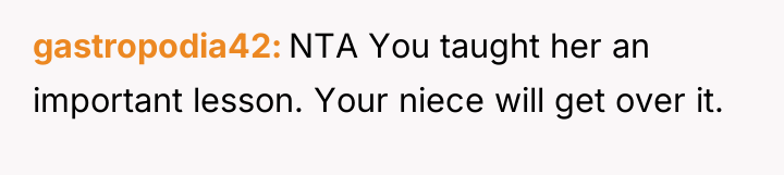 gastropodia42 NTA You taught her an important lesson. Your niece...