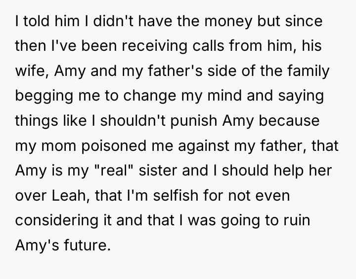 I told him I didn't have the money but since...