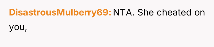 DisastrousMulberry69 NTA. She cheated on you,