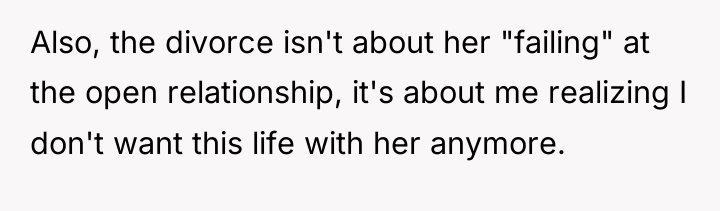 Also, the divorce isn't about her "failing" at the open...