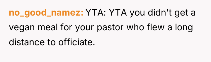 no_good_namez YTA: YTA you didn't get a vegan meal for...