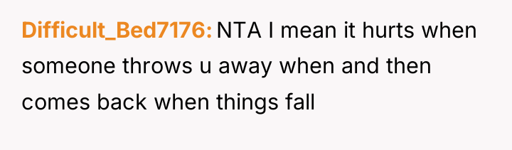 Difficult_Bed7176 NTA I mean it hurts when someone throws u...