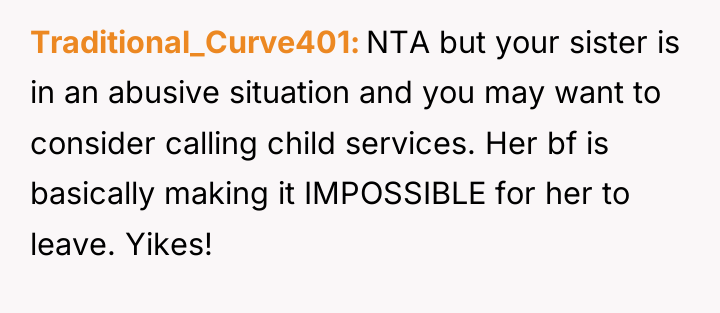 Traditional_Curve401 NTA but your sister is in an abusive situation...