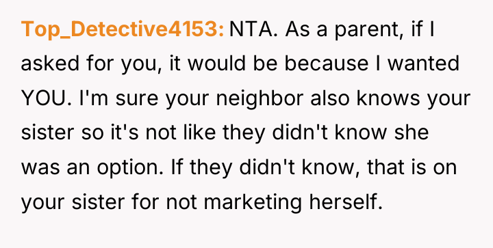Top_Detective4153 NTA. As a parent, if I asked for you,...