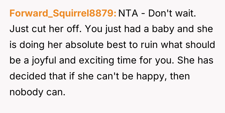 Forward_Squirrel8879 NTA - Don't wait. Just cut her off. You...