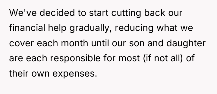 We've decided to start cutting back our financial help gradually,...