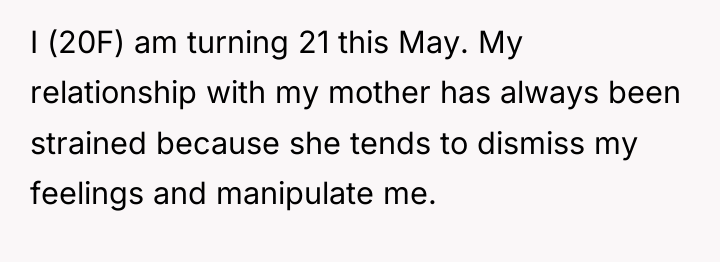 I (20F) am turning 21 this May. My relationship with...