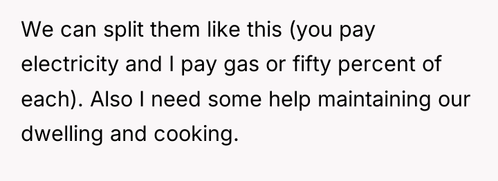 We can split them like this (you pay electricity and...